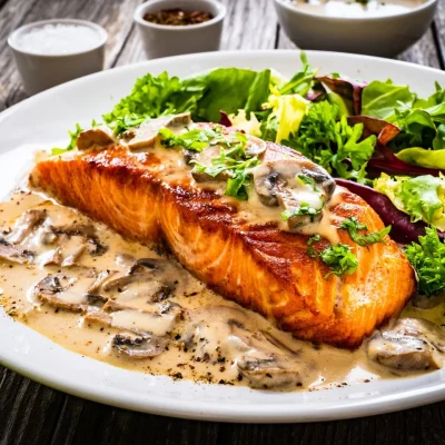 Salmon con Salsa de Champiñones